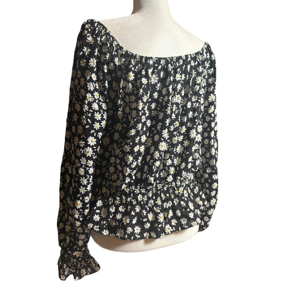 H&M Floral Black Daisy On or Off Shoulder Blouse - Picture 2 of 5